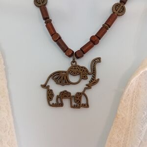 Elephant Pendant Wooden Necklace